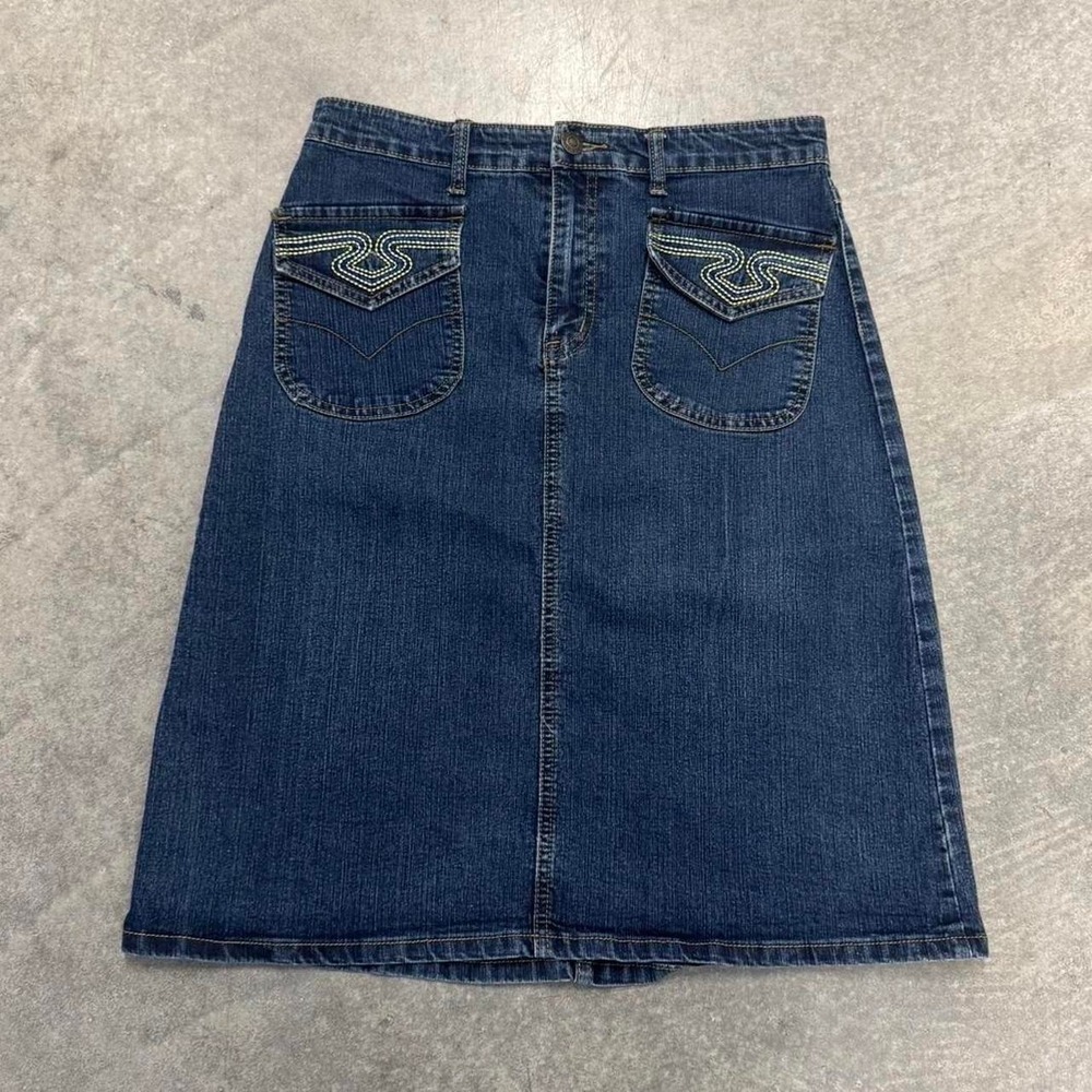 Women's Denim Skirt Out Jeans Embroidered Y2K Flap Pocket Small